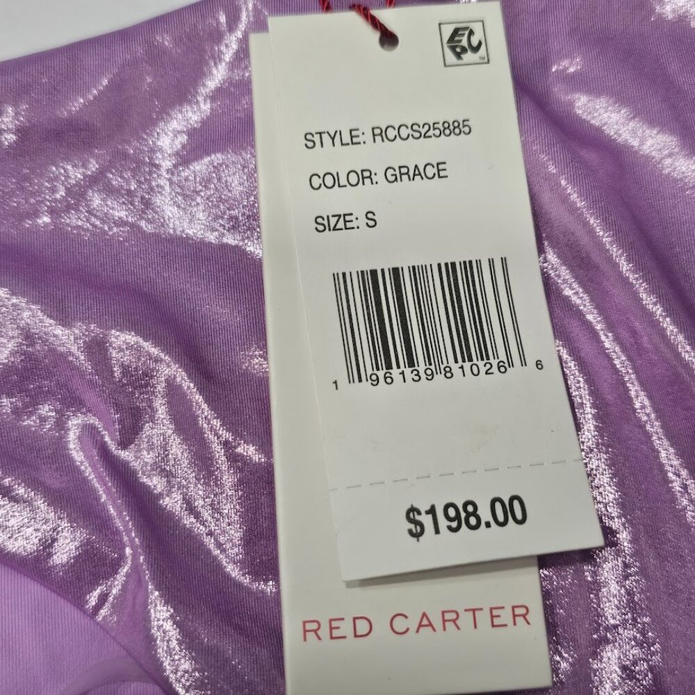 Red Carter Shimmer Asymmetric-Button One-Piece Swimsuit - Picture 8 of 10